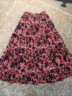 Women’s Red & Black Floral Tiered Maxi Skirt